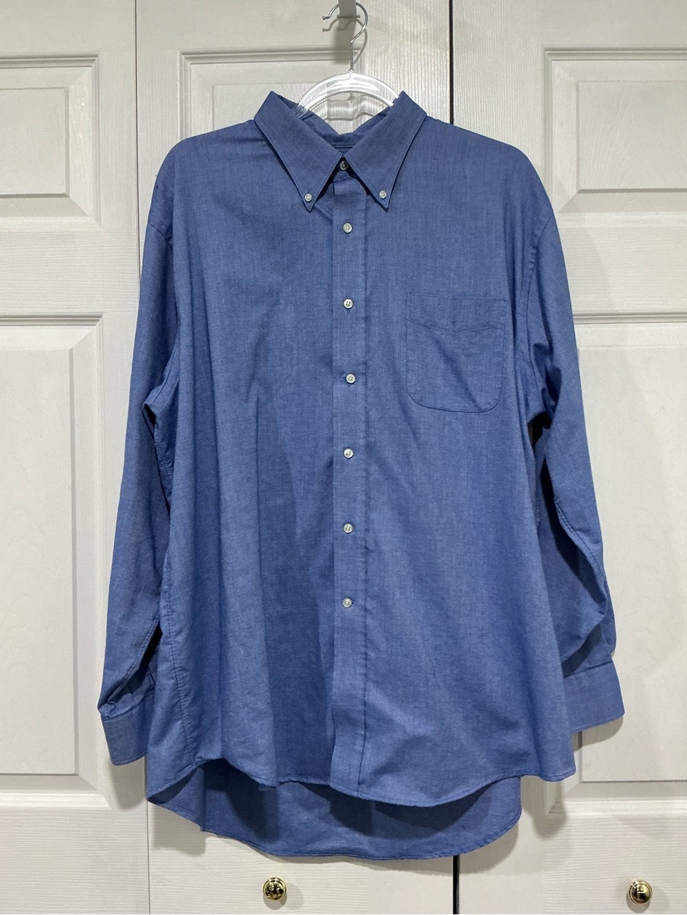 🤎 Lands’ End Men’s Blue Long Sleeve Shirt - 17 1/2 - 34 Regular  (00877)